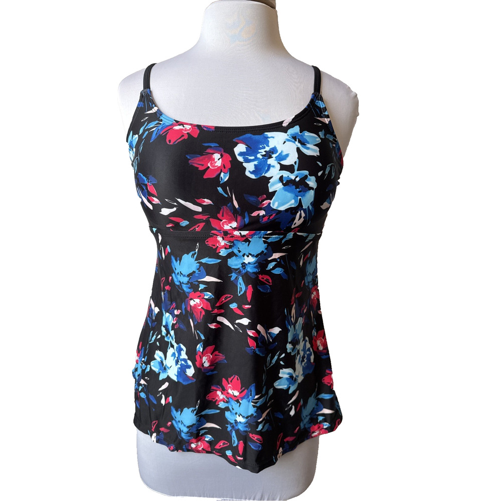 NWOT Women’s Large Colorful Tropical Floral Strappy Crossback Tankini Swim Top